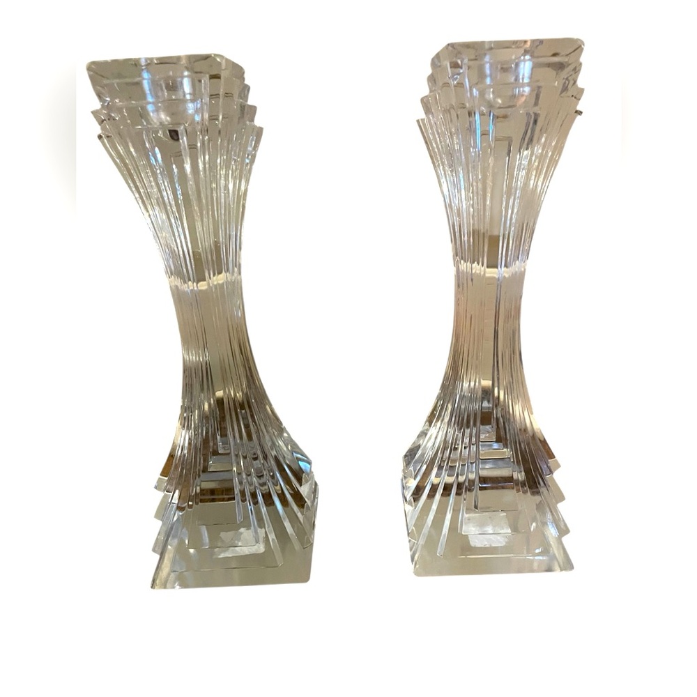 Art Deco Revival Pair of Leaded  Crystal 10" Candlesticks